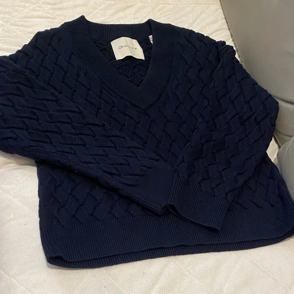 Gant Navy Blue Cotton V Neck sweater ladies size S - Picture 2 of 11